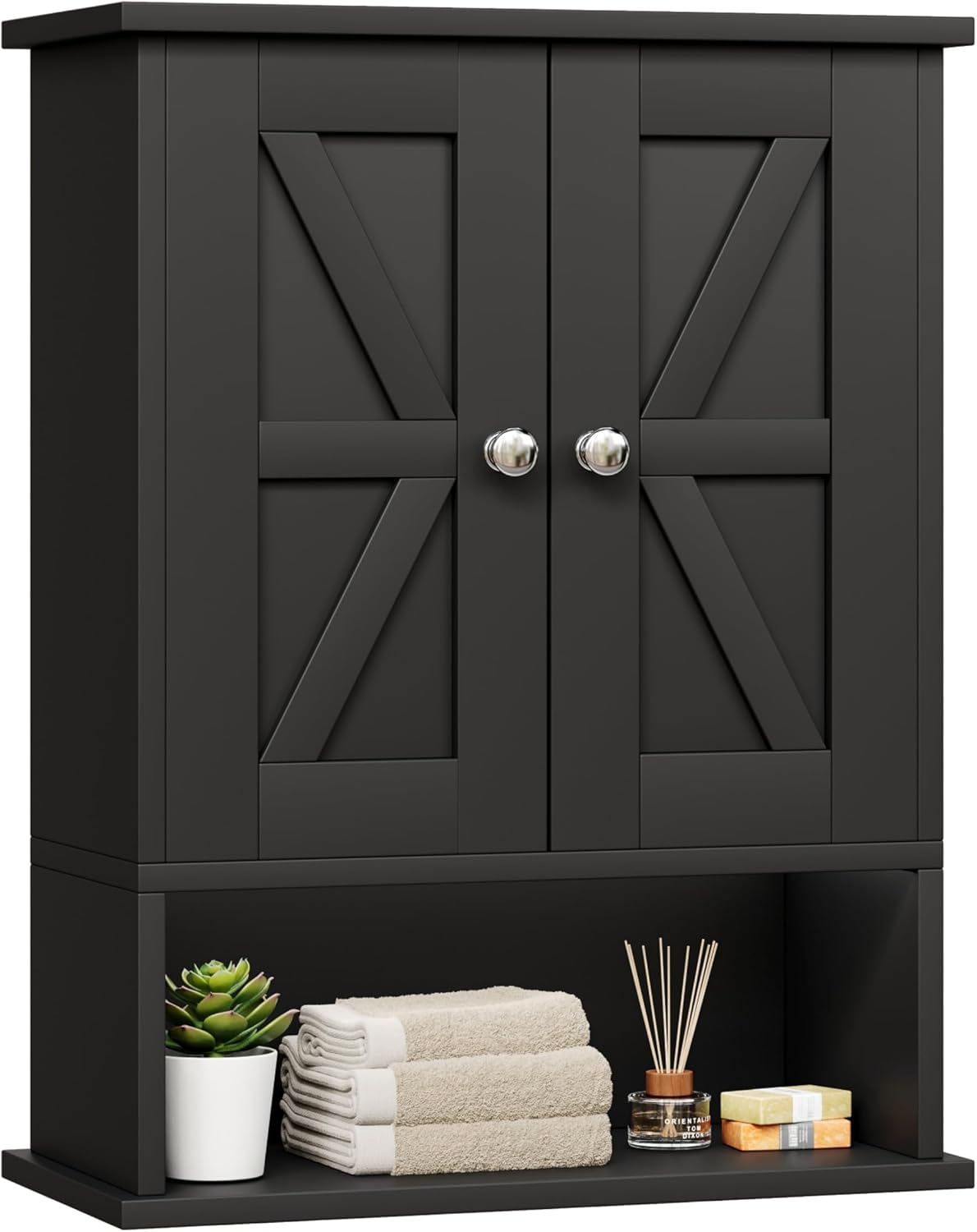 Keehusux Small Black Medicine Cabinet with 2 Barn Doors
