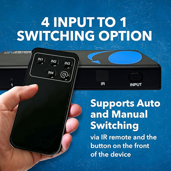 OREI 8K 4x1 HDMI 2.1 Switch 4K @ 120hz Switcher 4 in 1 Out, Support HDR