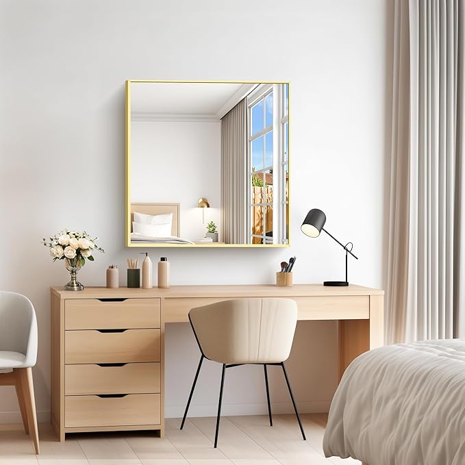 Gold Bathroom Mirror for Wall, 30x30 Inch Rectangle Mirrors