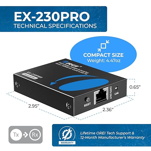OREI HDMI Over Ethernet Extender Over Single CAT6/7 Ethernet Cable 4K@30Hz Up