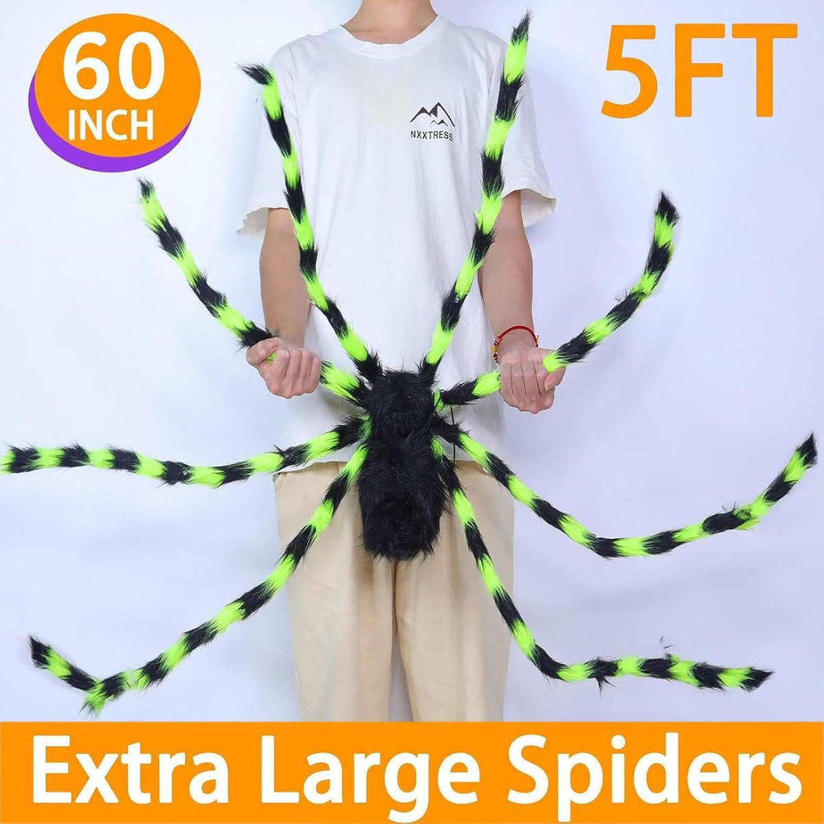 2Pack 5Ft Giant Light Up Halloween Spider Decorations with 8 Modes 52 LEDs