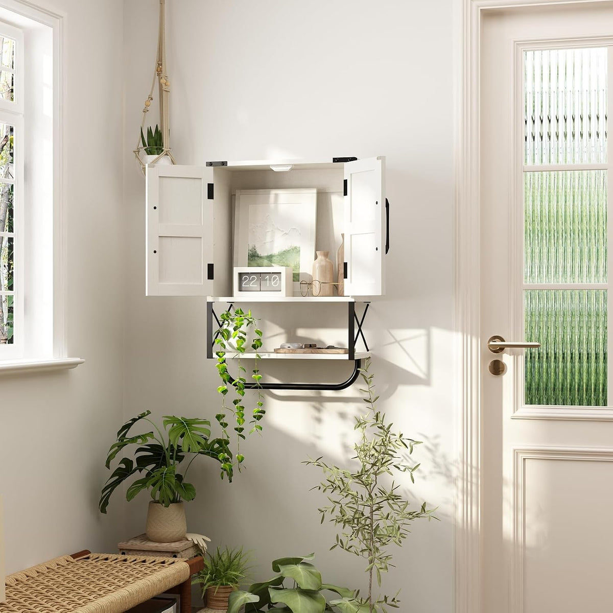 RUSTOWN Farmhouse Medicine Cabinet with 2 Barn Door, Bathroom Wall Cabinet