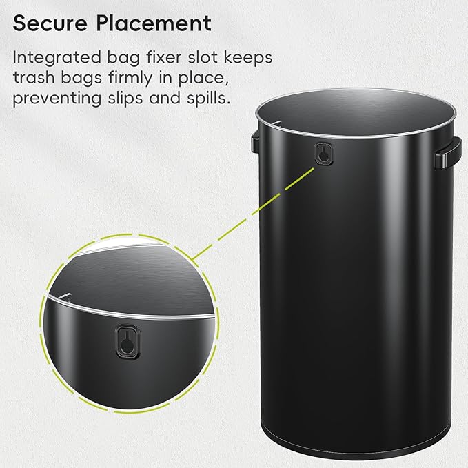 EKO Urban 24 Gallon Round Black Stainless Steel Open Top Waste Bin, Tall