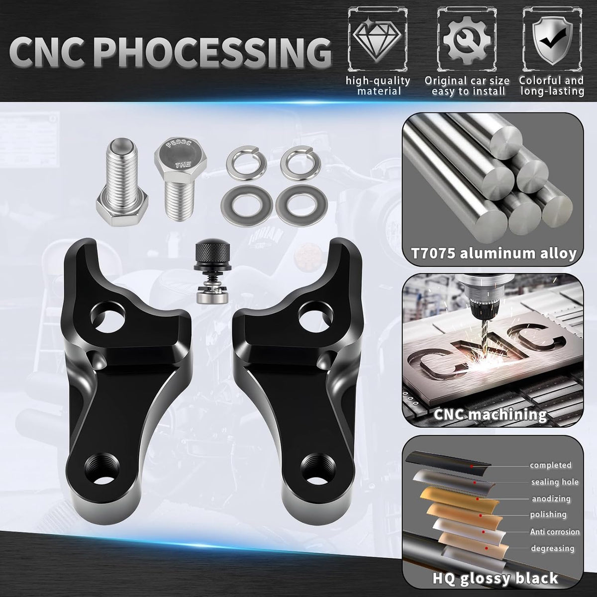 2009-2025 Black 2'' Inch Lowering Link Blocks Kit for Harley Touring ...