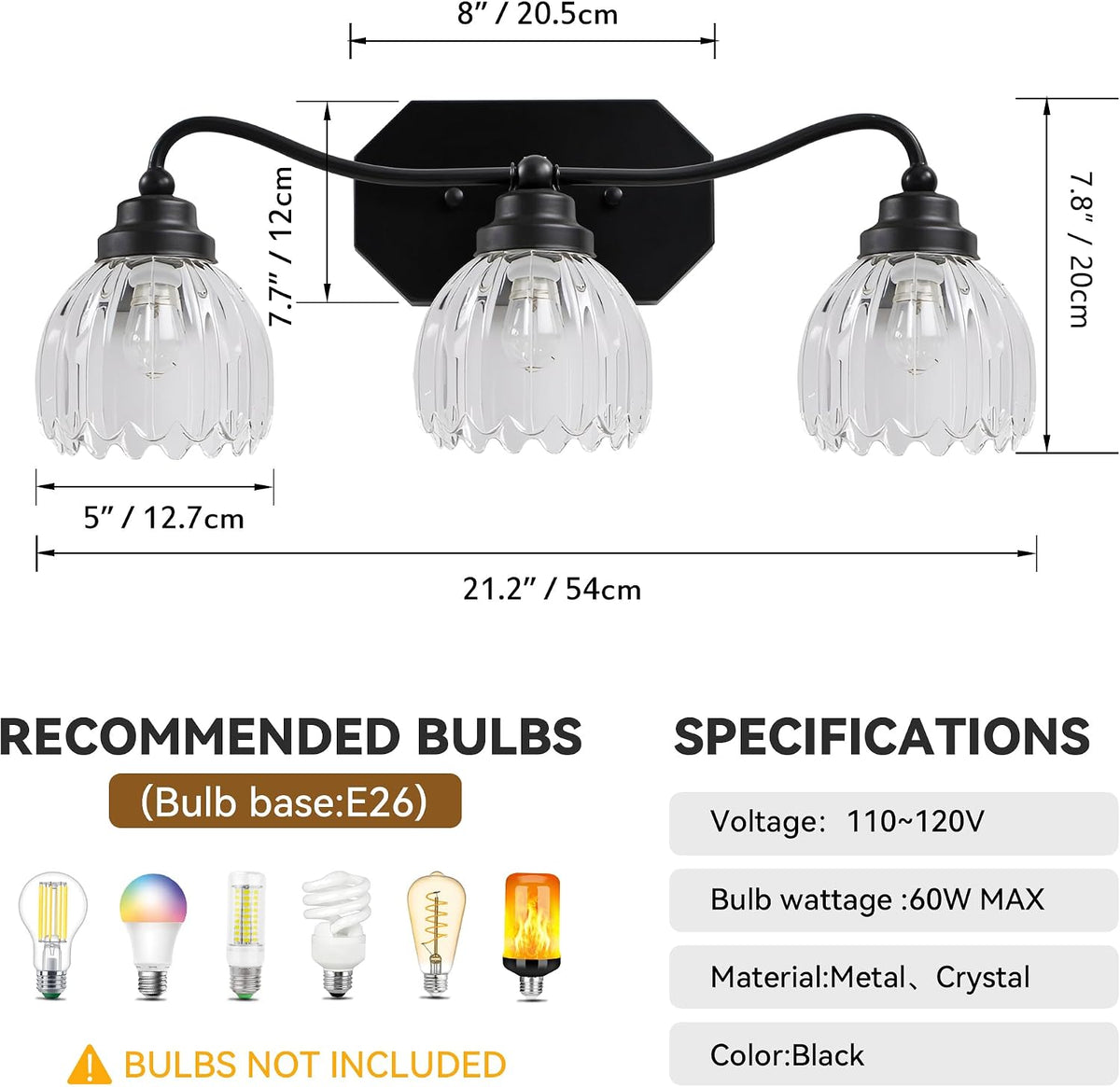 Vintage 3 Light Vanity Lights,Black Matte Antique Finish