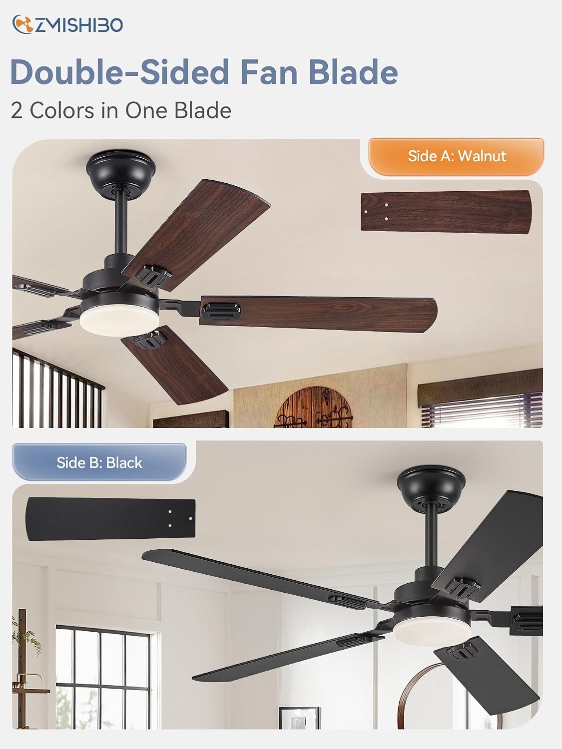 ZMISHIBO 52" Ceiling Fans with Lights and Remote, Black Modern for Indoor