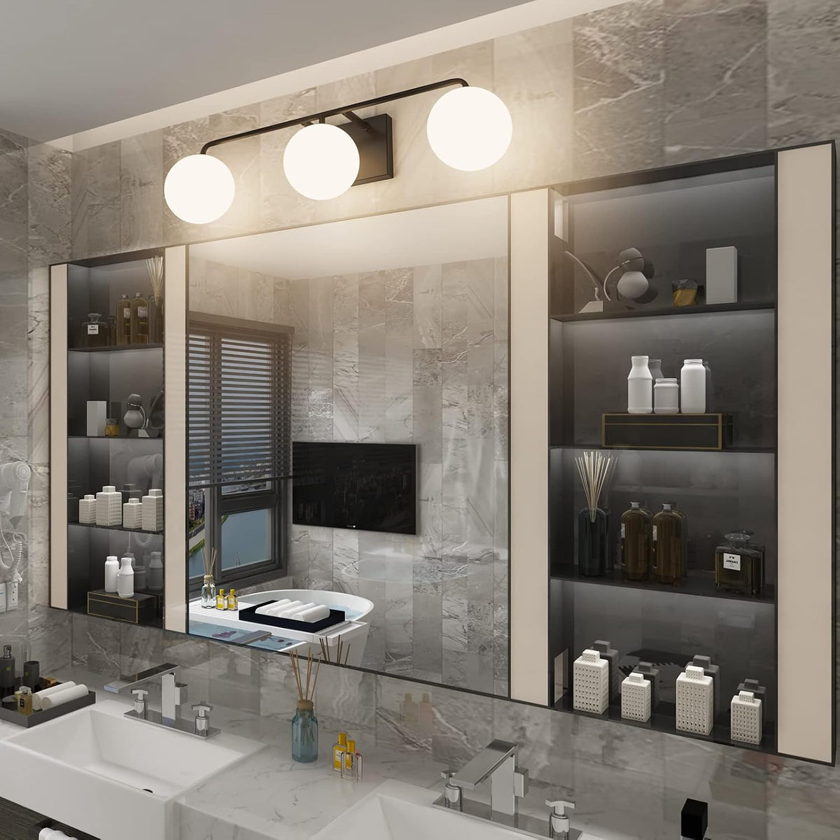Tipace Mid Century Modern Bathroom Vanity Lights Fixtures 3-Light Black Milk ...
