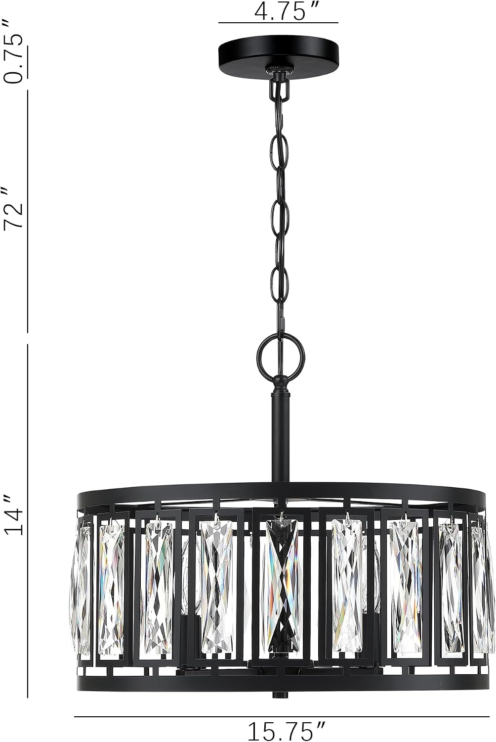 Modern Black Crystal Chandeliers for Dining Room, 4 Lights Pendant Lighting
