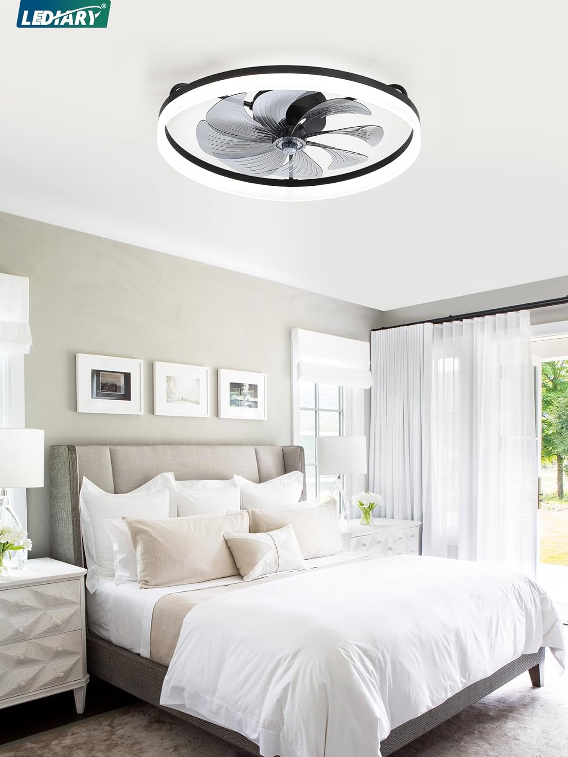 LEDIARY 23" Low Profile Ceiling Fans with Lights, APP & Remote, Black