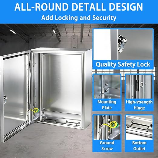 Electrical Enclosure 12x10x6, 304 Stainless Steel Enclosure IP66 Waterproof and