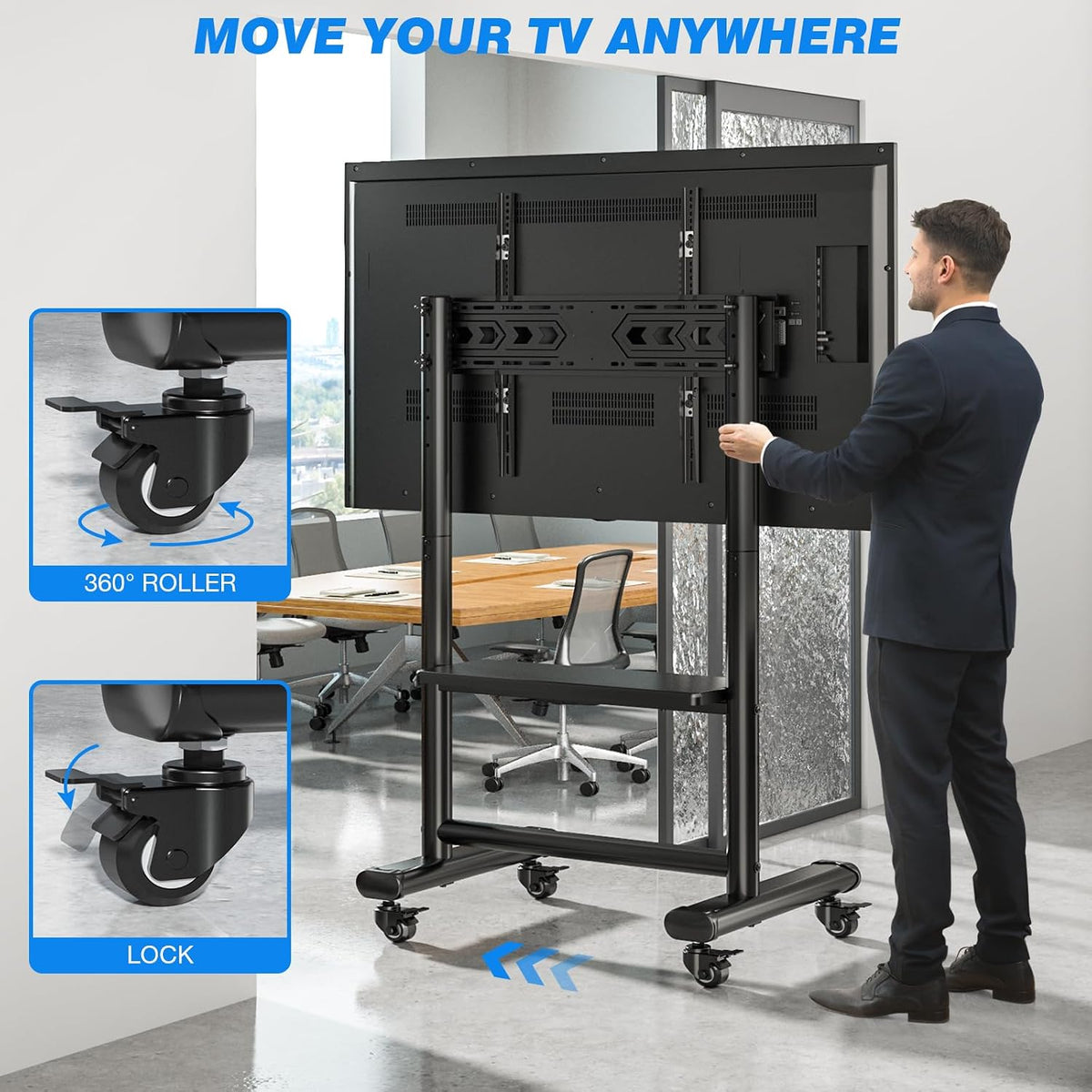 Rfiver Heavy Duty Mobile TV Stand for 50-92 Inch Large TVs up to 200lbs
