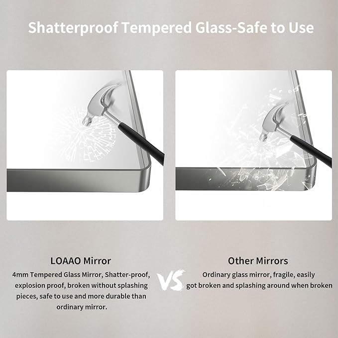 LOAAO 40X36 Inch Brushed Nickel Bathroom Mirror, Rounded Rectangle Silver Metal
