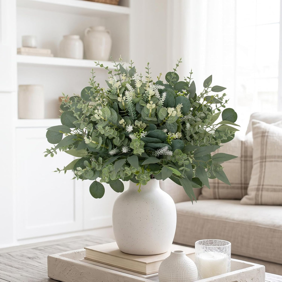 135 Pcs Artificial Eucalyptus Stems, Mixed Greenery Stems for Decor