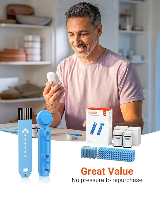 iHealth Acacia Blood Glucose Monitor Kit, 100 Glucometer Strips, 100 Lancets