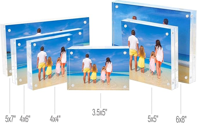 Meetu Acrylic 4x4 Picture Frame Clear Two Sided Desk Photo Frame Magnetic Fra...