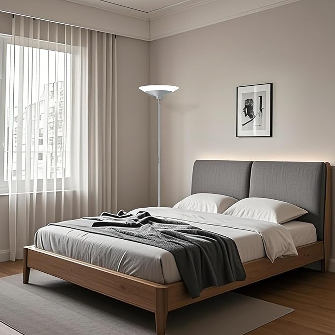 SIBRILLE Silver Torchiere Floor Lamp - 30W Dimmable LED Standing Lamp