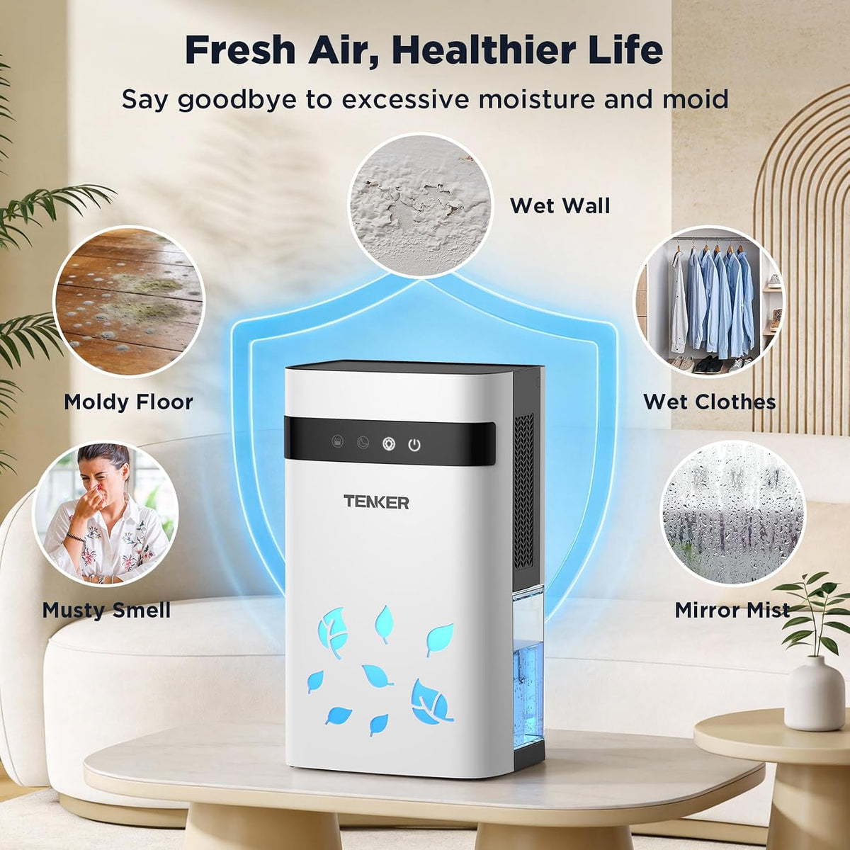 Dehumidifier for Home, 77oz Water Tank (1000 sq.ft) Dehumidifiers, Quiet Dehu...