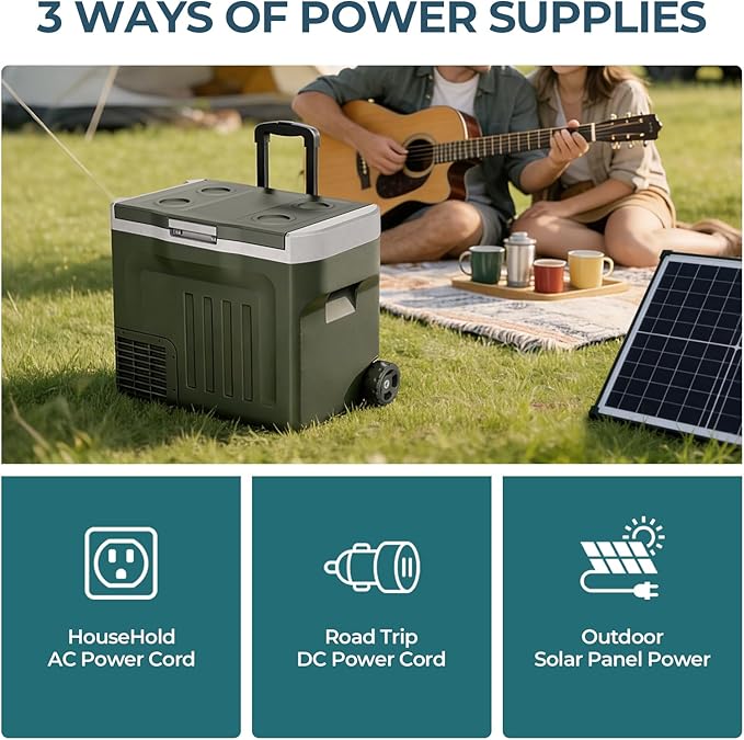 12V Portable Refrigerator, 42 Quart Dual-Voltage 12V/24V DC Car Cooler