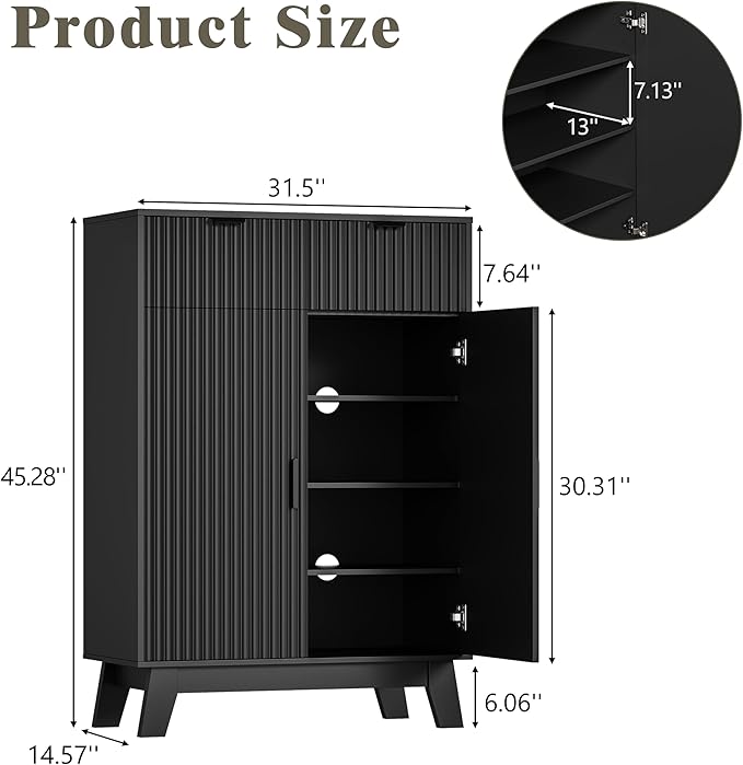 Shoe Cabinet Storage for Entryway, 4 Tier Fluted Shoe Storage Cabinet