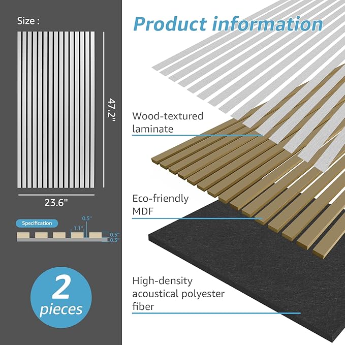 Art3d 2 Wood Slat Acoustic Panels (2-Pack)