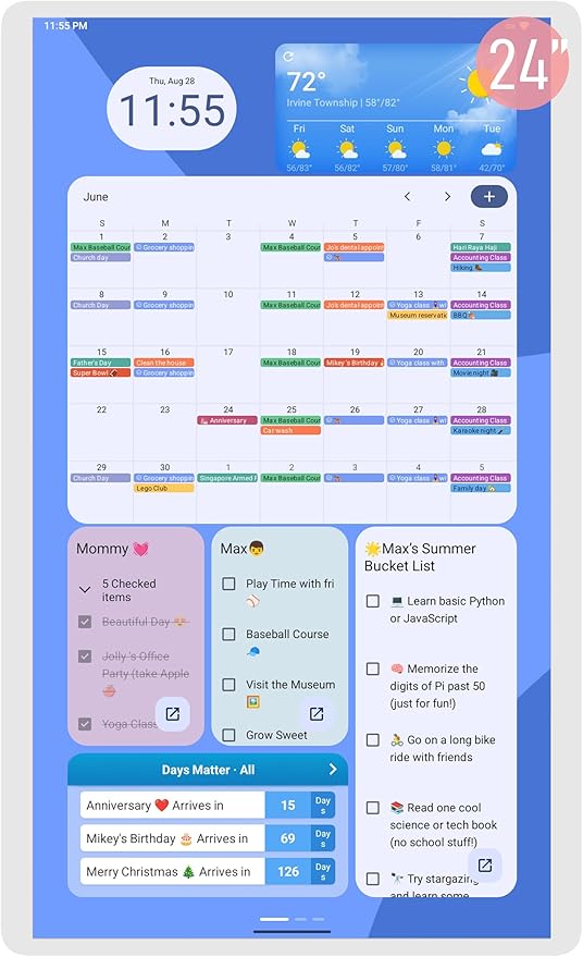 25 Inch Digital Planner Wall Planner Touch Screen Chore Chart Syncs All Android
