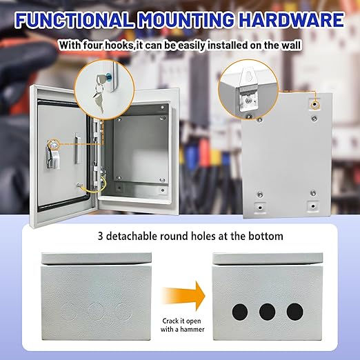 Outdoor Electrical Box 10 x 8 x 6''D NEMA 4X Enclosure Steel Box, Wat...