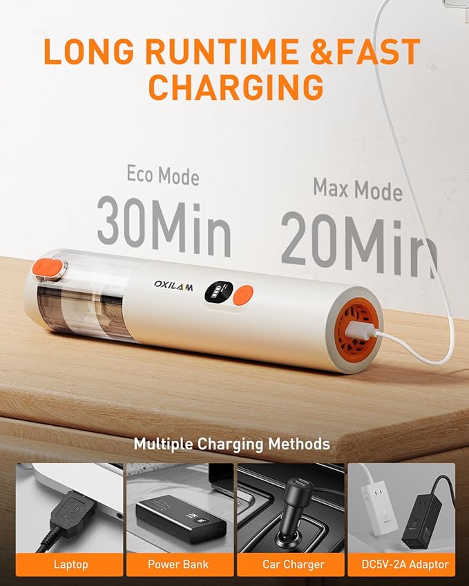 OXILAM Car Vacuum Handheld Vacuum Portable Cordless-14000PA High Power