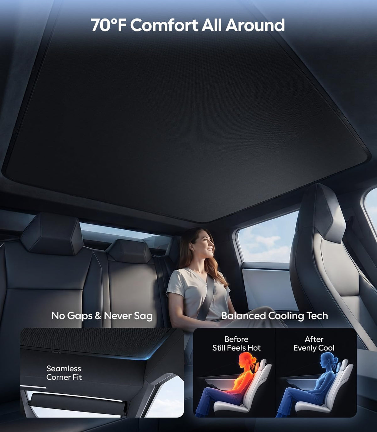 Wigoo for Tesla Cybertruck Accessories Sunshade Roof, Interior Black
