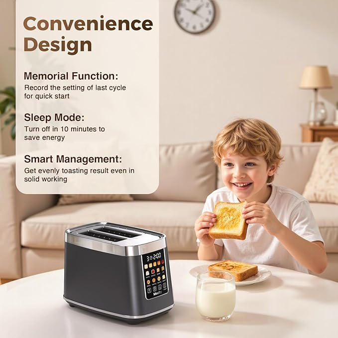 Mecity 2 Slice Toaster with Touch Screen & Auto Lift, Stainless Steel