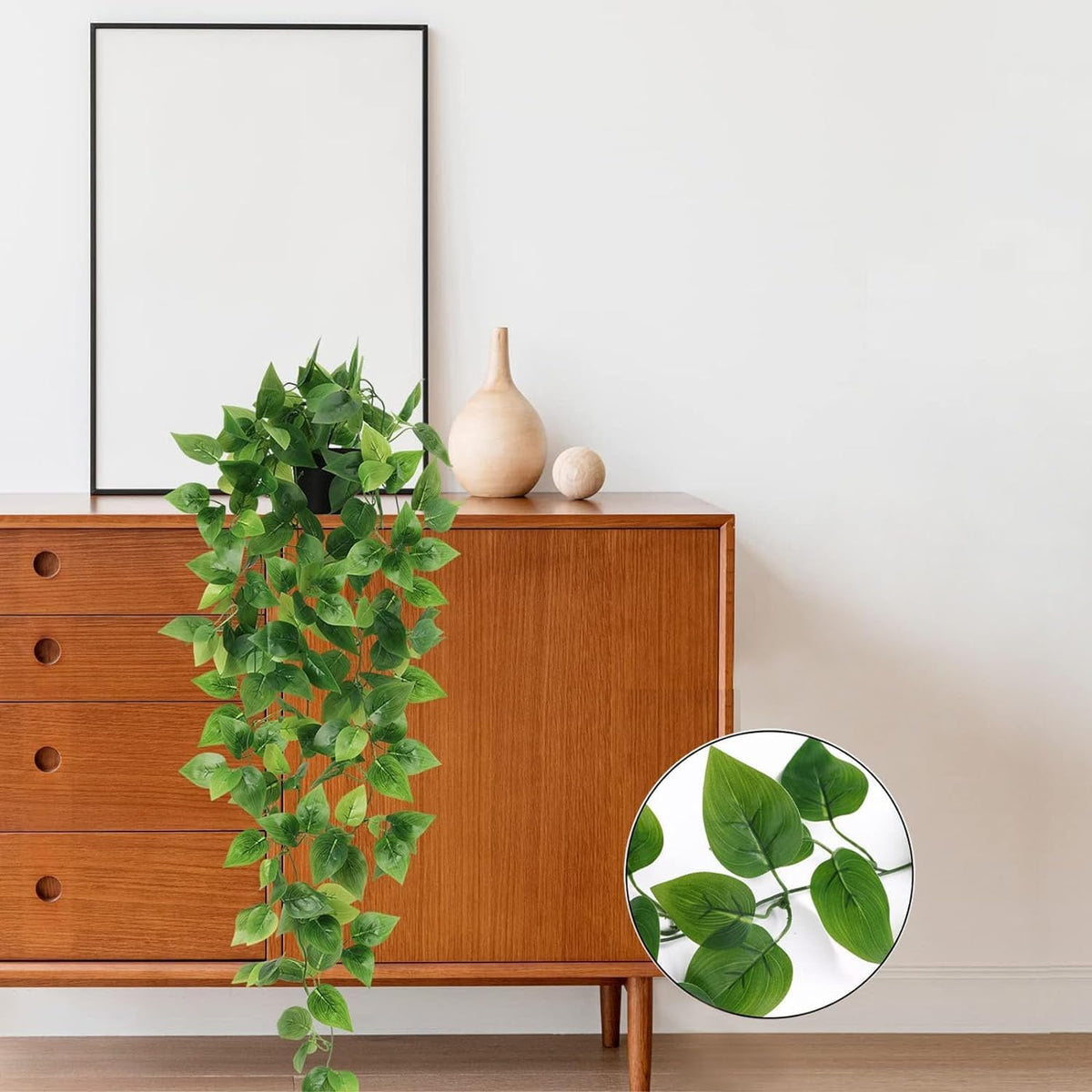 BLEUM CADE Fake Hanging Plants, 8pcs Artificial Pothos Vines Greenery for Wal...
