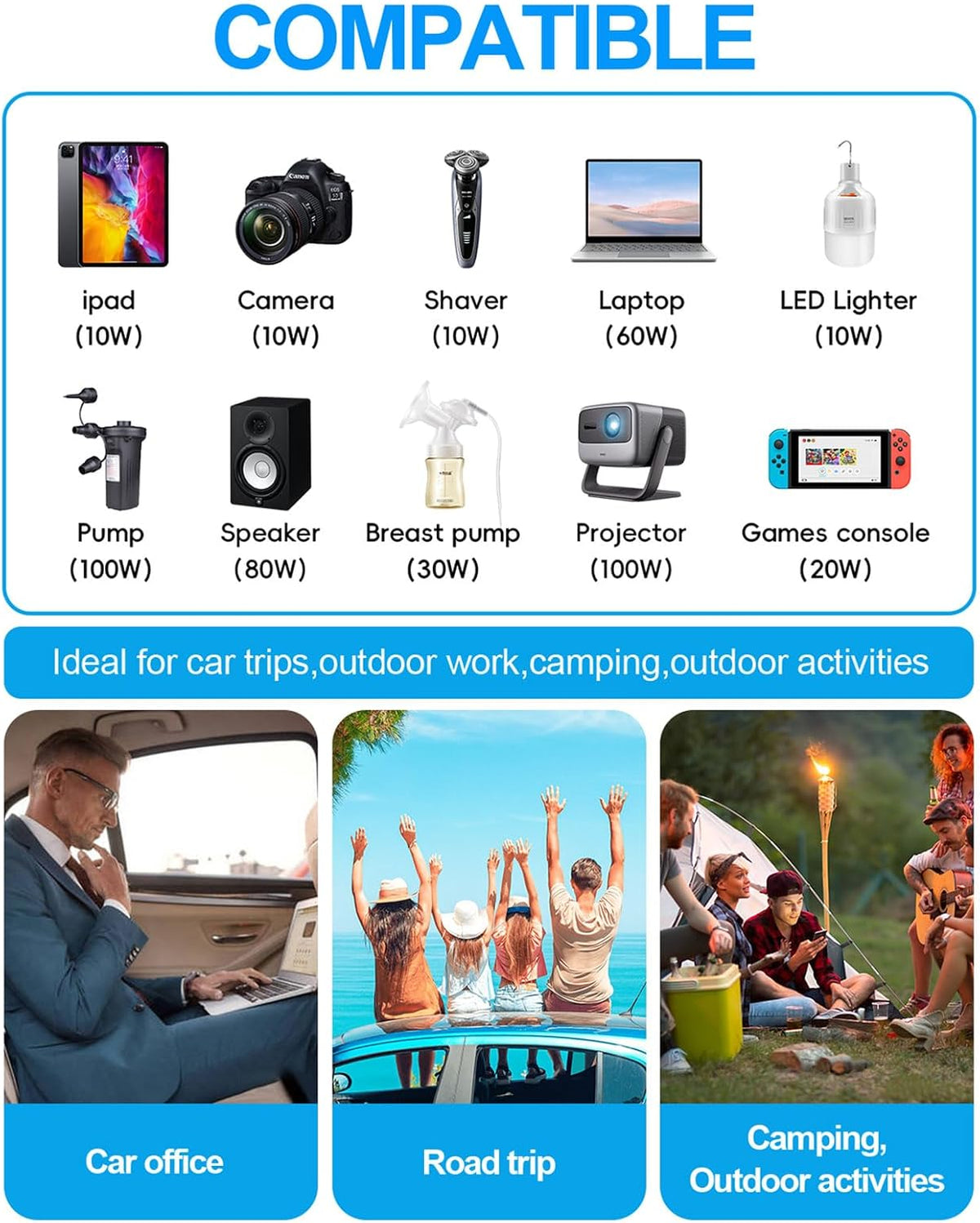300W Portable Charger Car Power Inverters for Vehicle (Pack of 3)