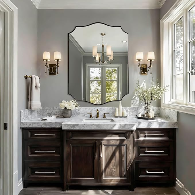 ANDY STAR Brushed Bronze Mirror, 28x36 Inch Bathroom Mirror, Scalloped Mirrors