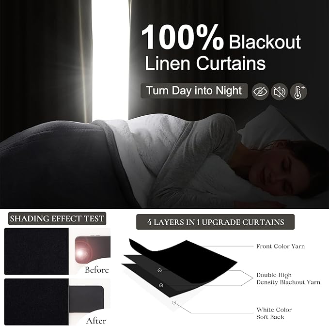 Black Out Curtains 60 Inches Extra Wide Luxury Linen Curtains 96 Inch Length