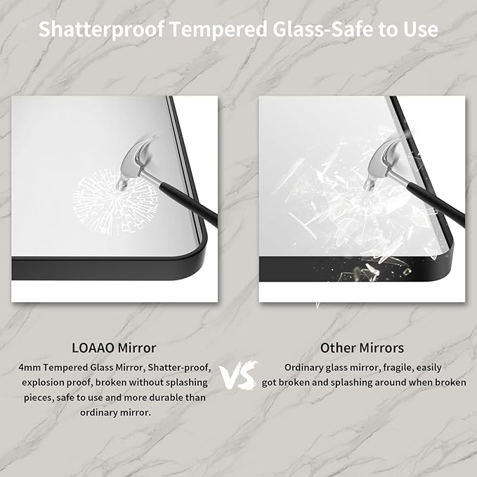 LOAAO Black Metal Framed Bathroom Mirror