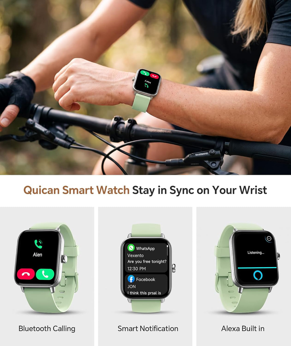 Quican Smart Watch for Women Men, Fitness Tracker iOS Android, Light Green