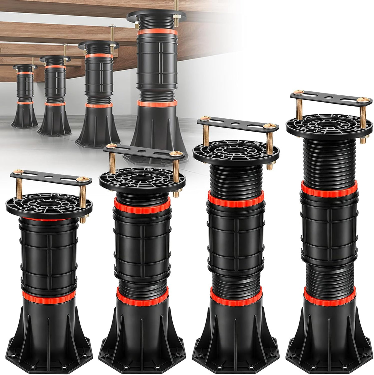 LOSCHEN 4 PCS Adjustable Bed Support Legs with Metal Fixing Accessories, 8.4-...