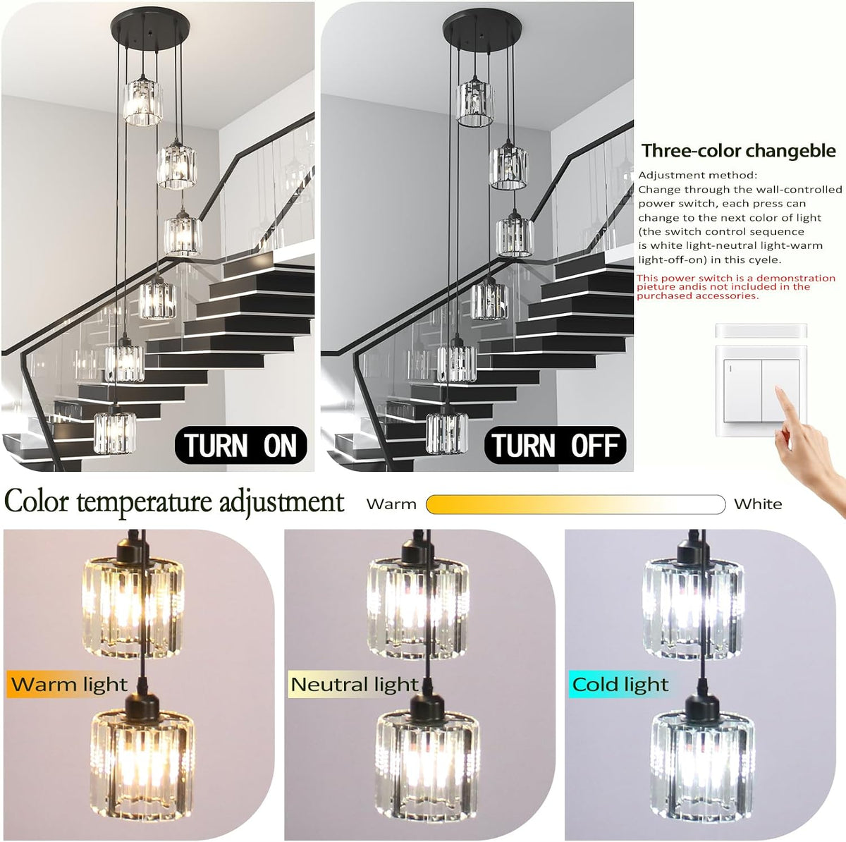 6-Light Crystal Raindrop Chandelier, Black, for High Ceilings