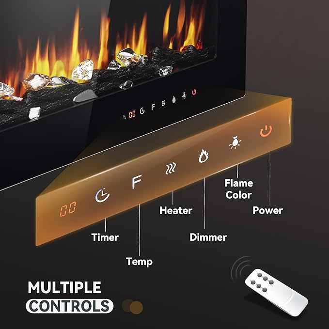 EUHOMY 60 Inch Electric Fireplace Wall Recessed and Wall Mounted