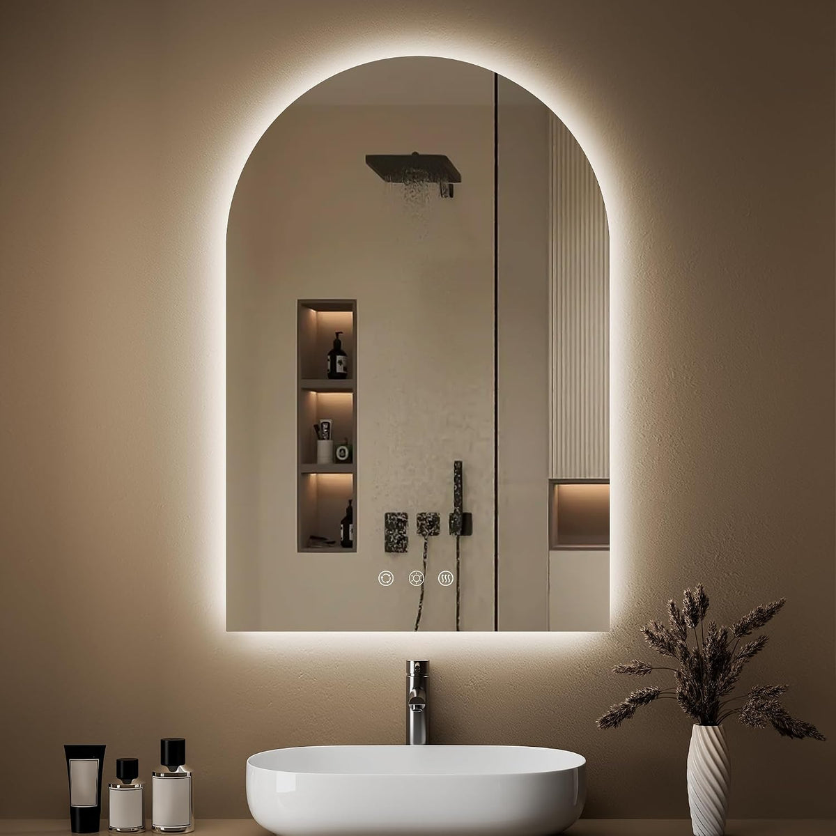 24"x36" Arched LED Lighted Bathroom Mirror with Lights | Fogless, D...