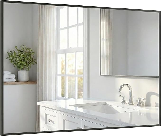 48''x36'' Extra Large Black Bathroom Mirror, Metal Framed Van...