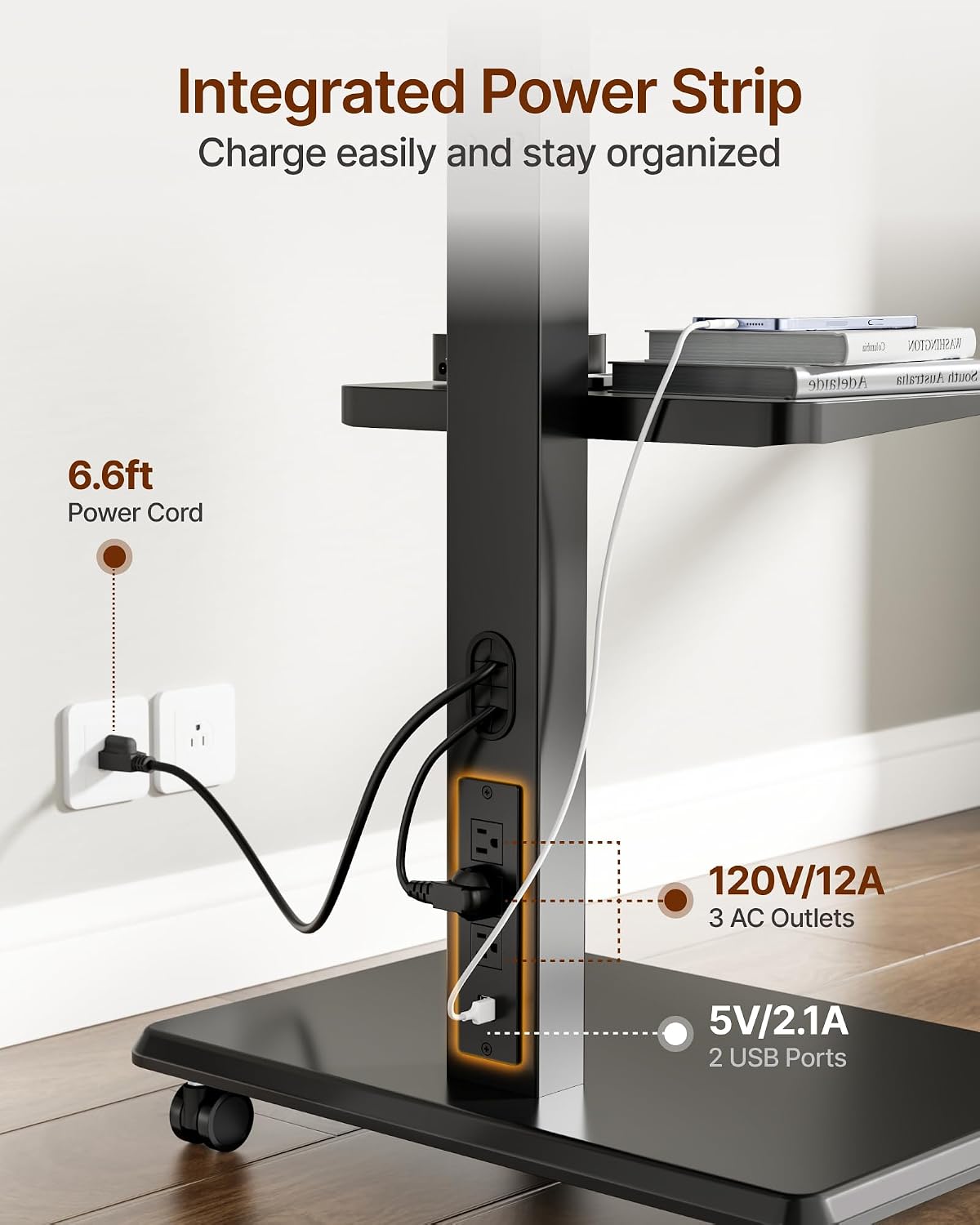 Steel Base Rolling TV Stand with Power Outlet for 32-75 inch TVs,BL
