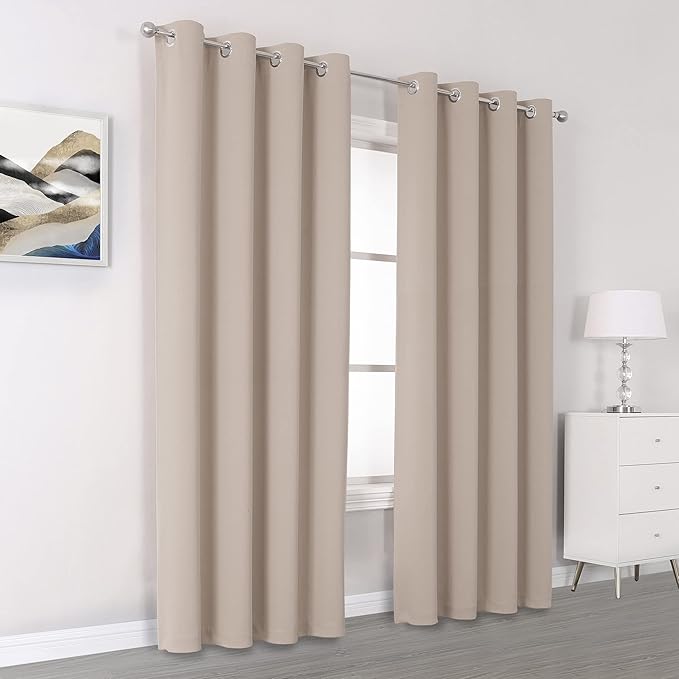 DUALIFE Light Brown Curtains for Bedroom-Blackout Curtain Panels 84 Inches Long