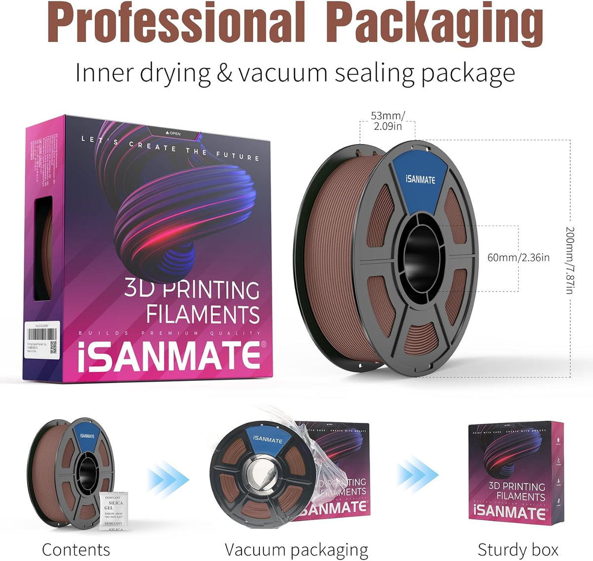 iSANMATE Wood PLA Filament 1.75mm 4 * 1KG Spool Bundle for FDM 3D Printing