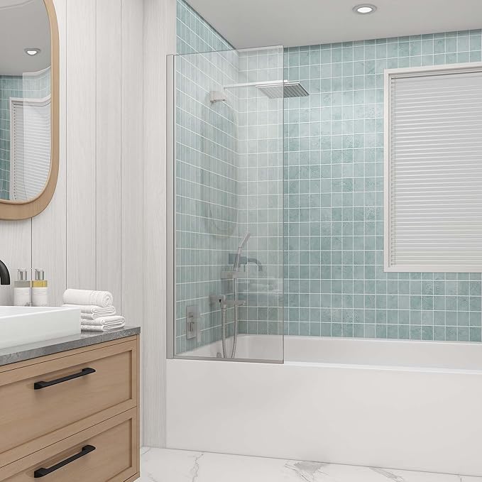 Sunrosa 24"×60" Bathtub Glass Panel, 8mm Thick Shower Screen, Brush...