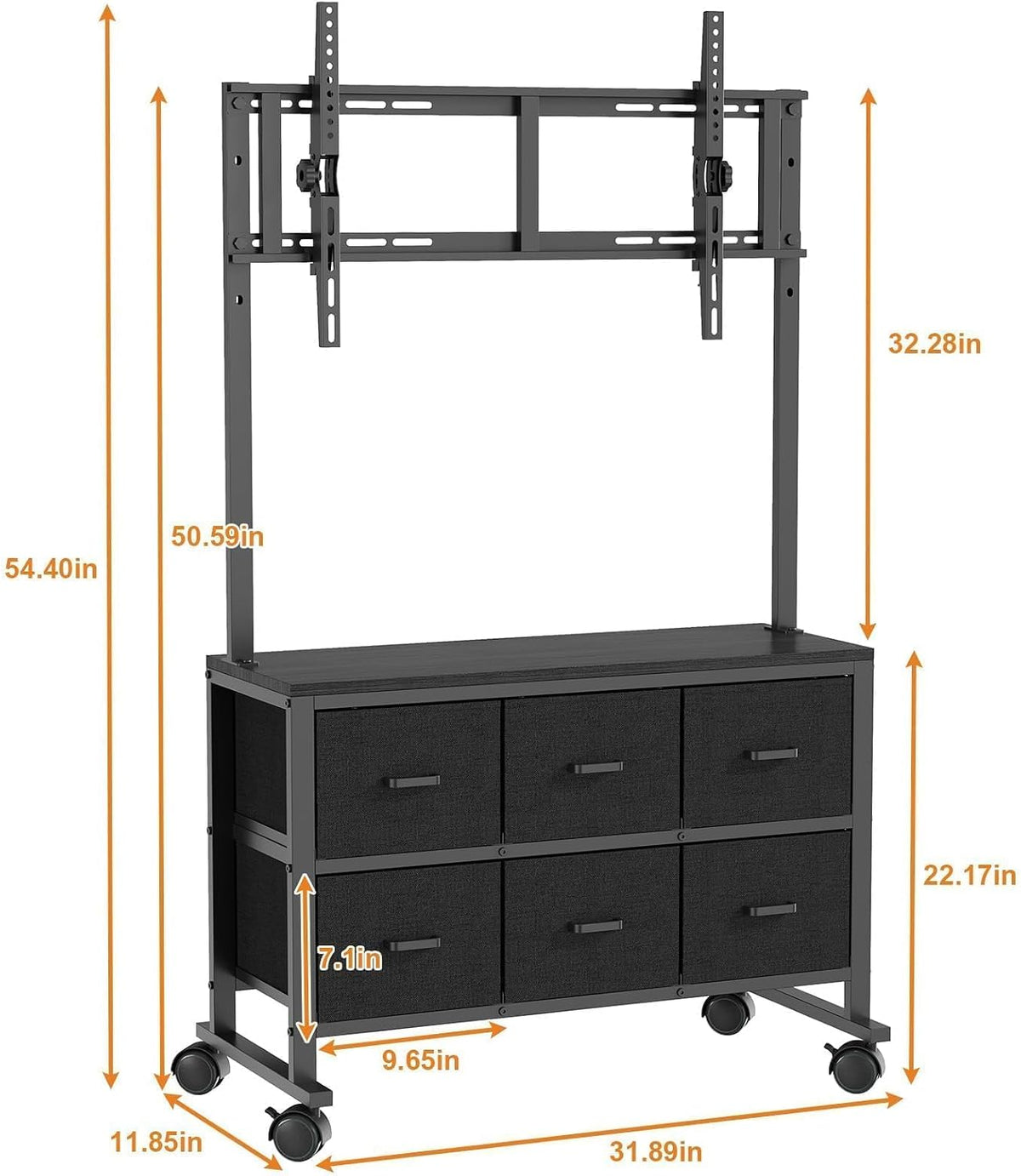 Portable Mobile TV Cart Rolling TV Stand with 6 Drawers for 23-72 in TV