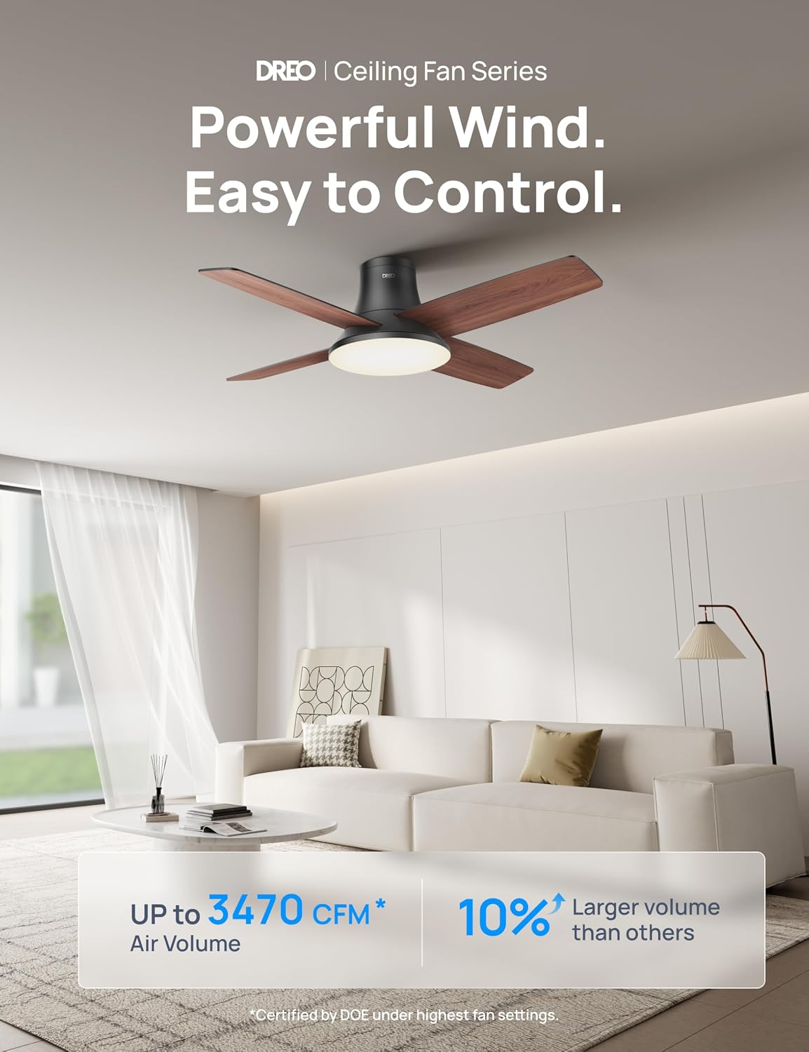 DREO Ceiling Fan, 44 Inch Low Profile Ceiling Fan with Light and Remote, 5CCT...