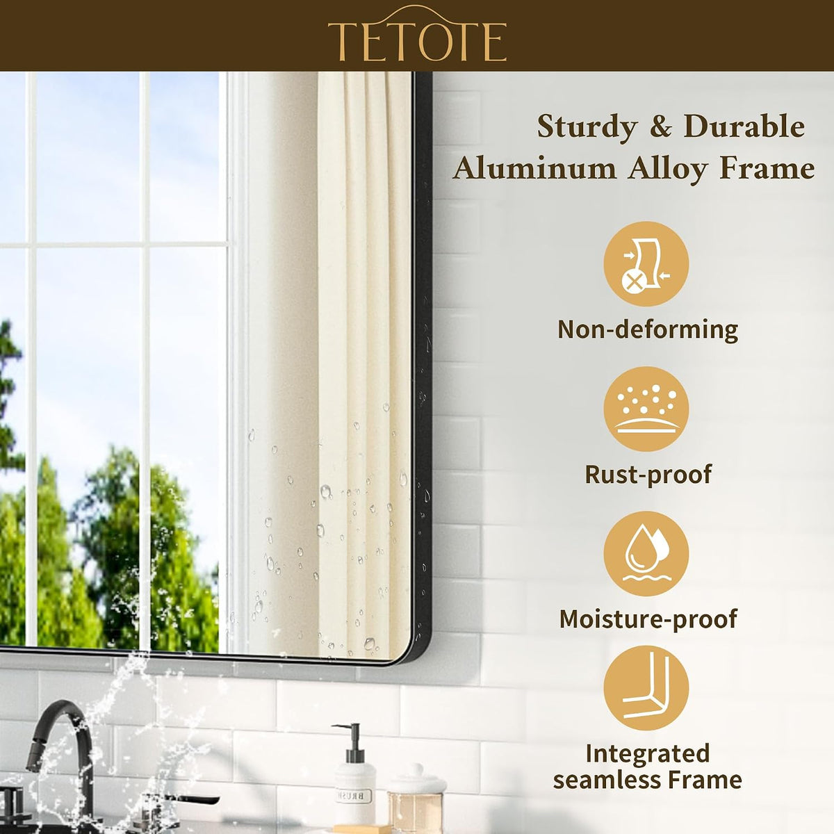 42 x 36 Black Bathroom Mirror Matte Black Metal Framed Vanity Mirror, Tempere...