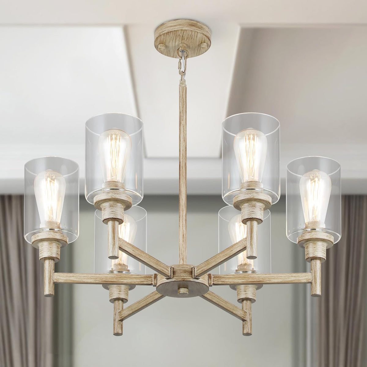 6-Light Rustic Farmhouse Chandelier, Dining Room Light Fixtures Over Table