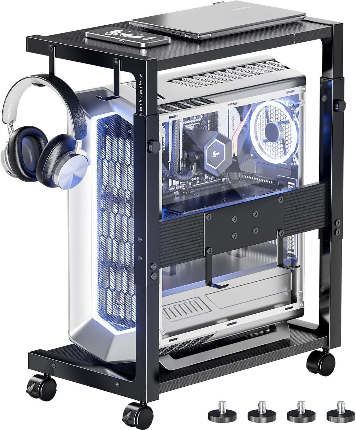 Adjustable Computer Tower Stand - 23.03"-28.3"H PC Holder Cart