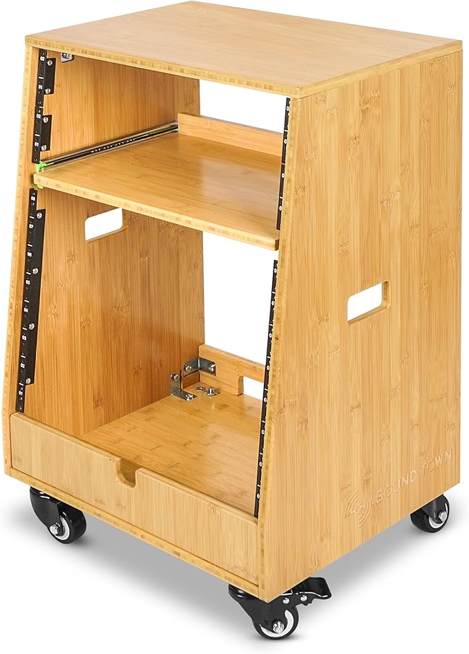 Sound Town DIY Solid Carbonized Bamboo Slanted 12U Studio Rack,